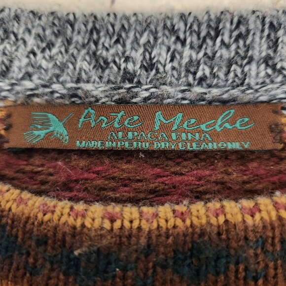 Arte Meche Sweater Peruvian PatternFine Baby Alpaca Knit Aztec Fair Isle M - Picture 13 of 13